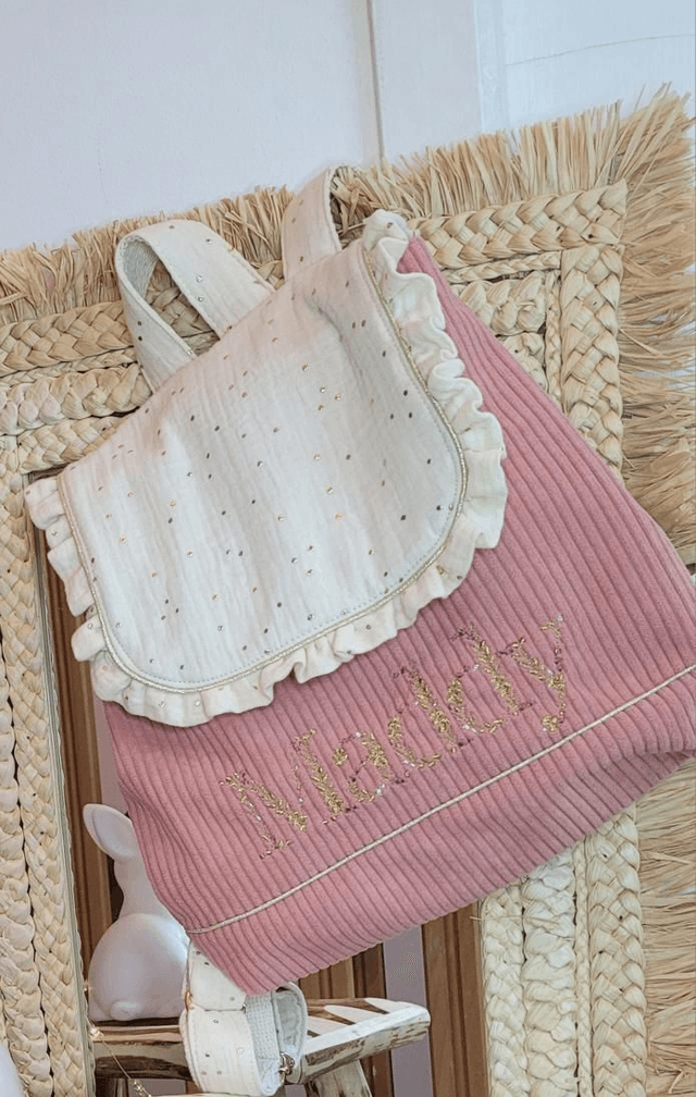 Sac à dos rose double gaz blanc cassé 