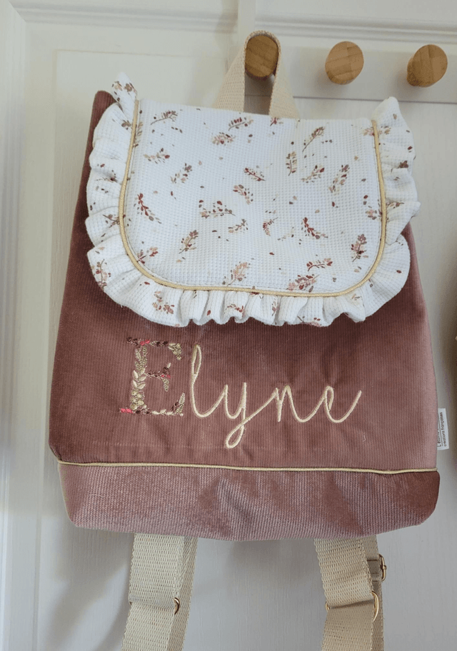 Sac à dos petites fleurs velours vieux rose 🌸