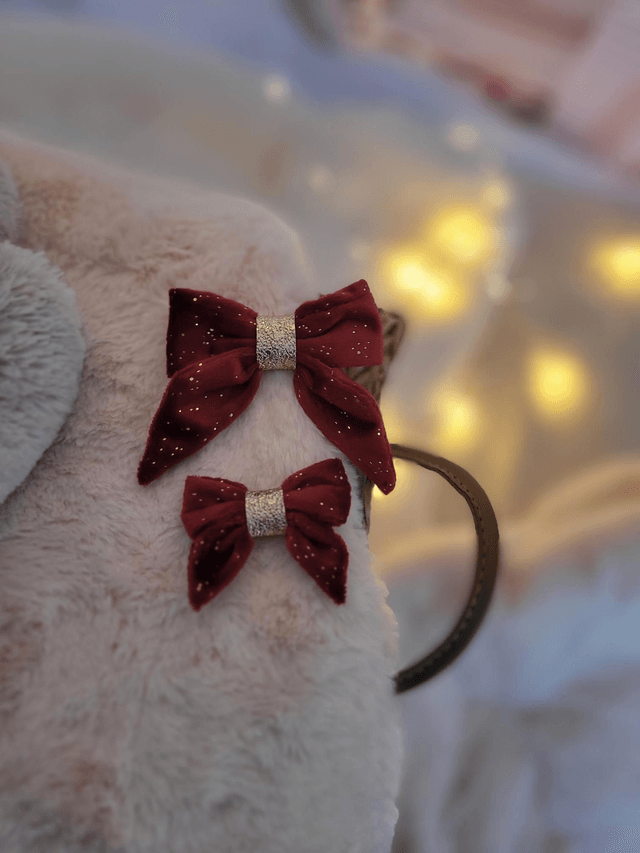 Barrette petit noeud rouge et doré 