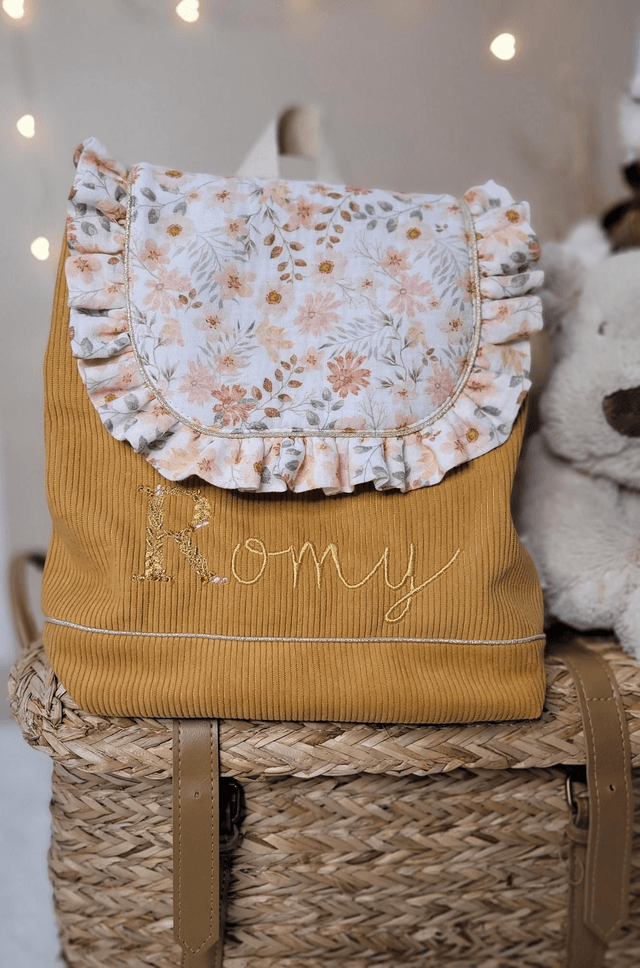 Sac à dos moutarde et fleuris domitille 🌸