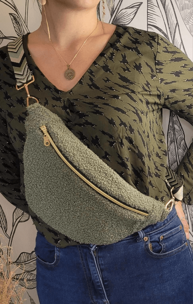 Banane sherpa bouclette kaki 