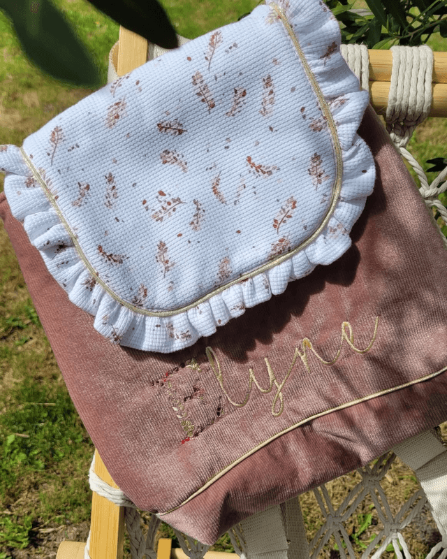 Sac à dos petites fleurs velours vieux rose 🌸