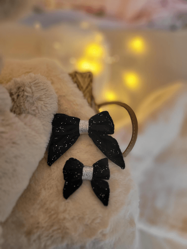 Barrette grand noeud noir et argenté