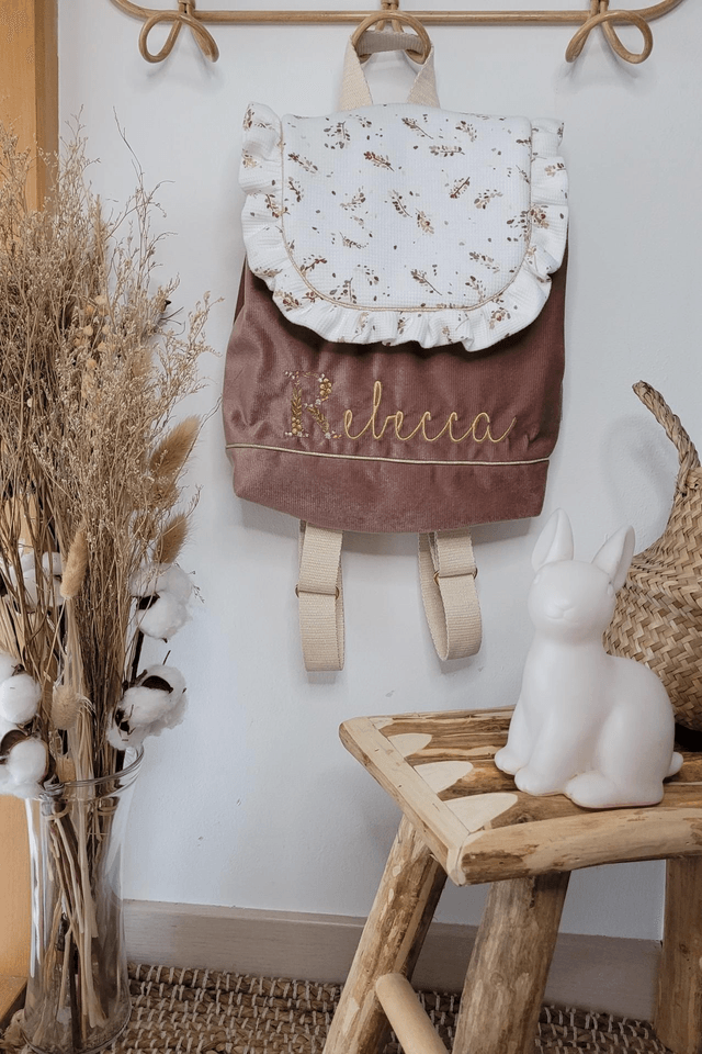 Sac à dos petites fleurs velours vieux rose 🌸