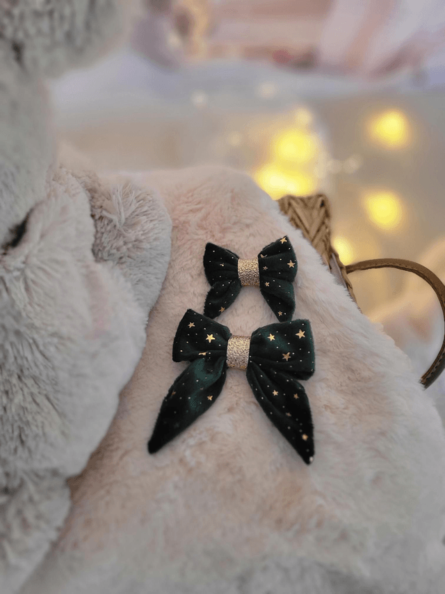 Barrette grand noeud vert et étoiles dorées 🌟 