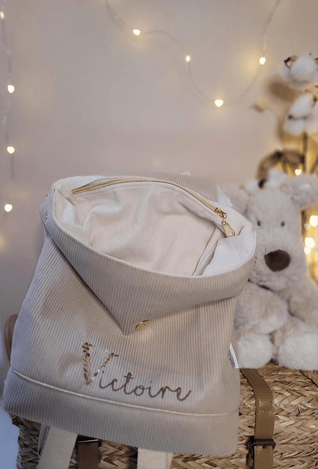 Sac marron clair tissu fleuri dentelle 