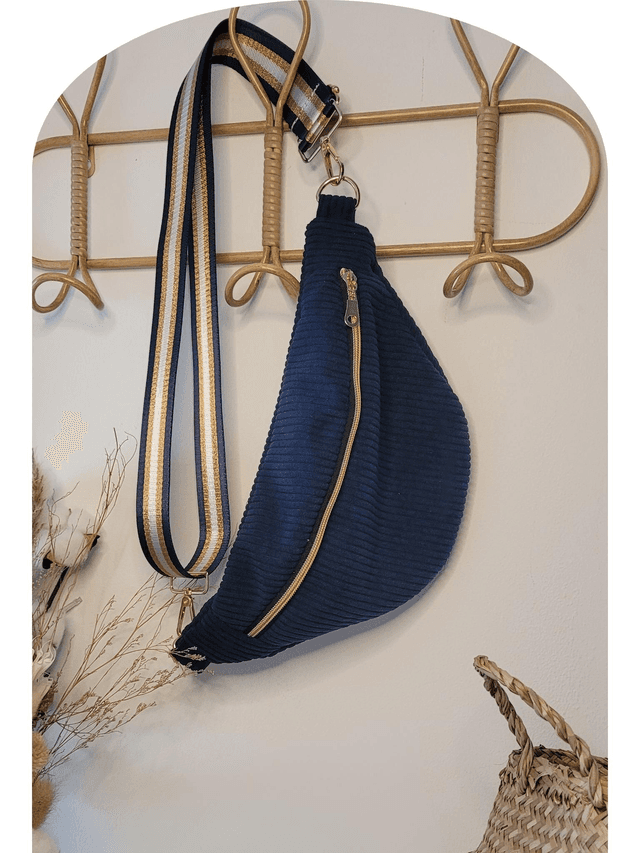 Banane velours côtelé bleue marine bandoulière amovible 